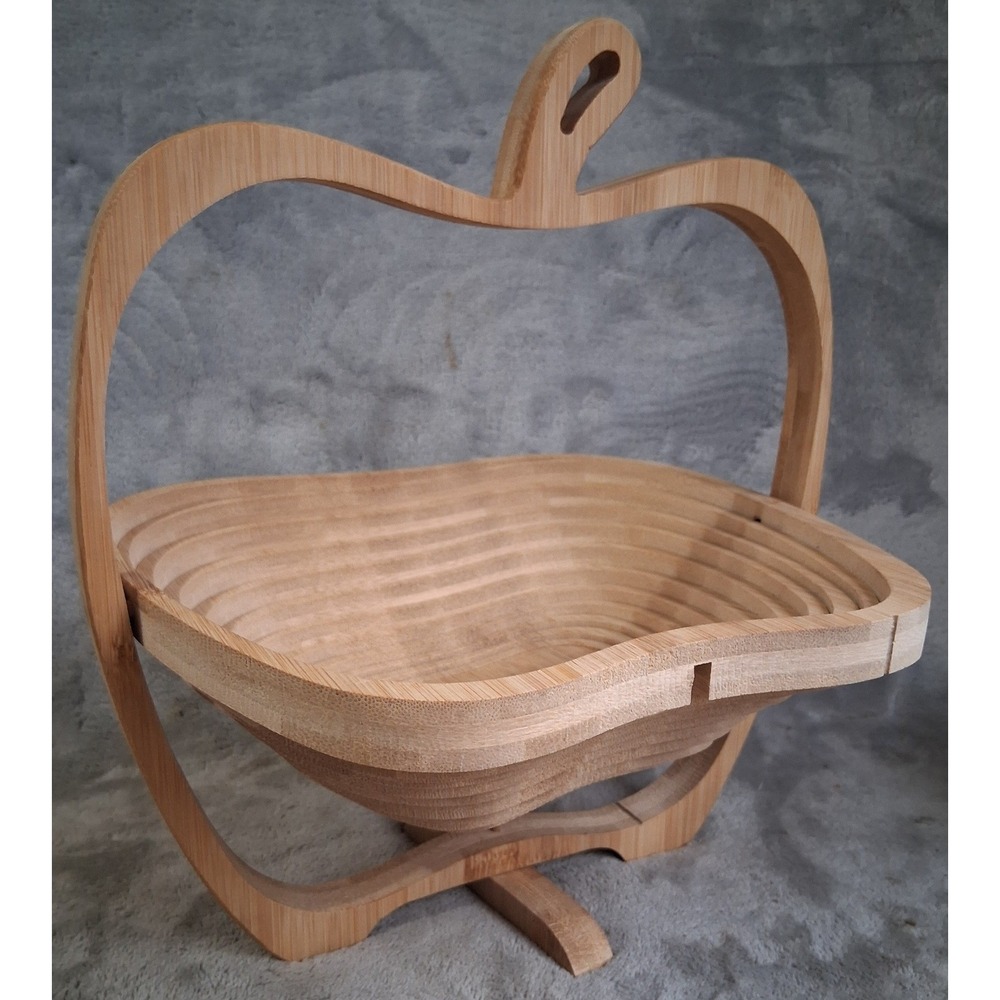 Collapsible Wooden Apple Fruit Basket Folding Bamboo Trivet Hot Pad Bowl